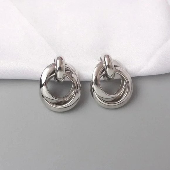 Gold or Silver Minimalist Large Knot Earring Statement Stud Earrings - Picture 5 of 6